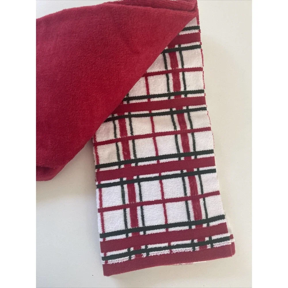 St. Nicholas Square Monogram Hand Towel 2-pack Set (M) Red And Check NEW